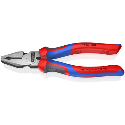 KNIPEX Kraft-Kombizange 180 mm | 35 % Kraftersparnis | polierter Kopf | Mehrkomponenten-Griff | blau/rot