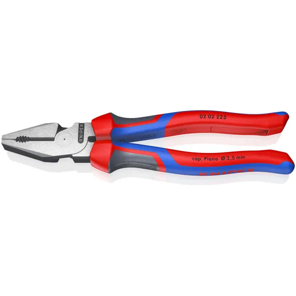 KNIPEX Kraft-Kombizange 02 02 225 | 225 mm | 35 % Kraftersparnis | lange Schneiden | geschmiedet | schwarz