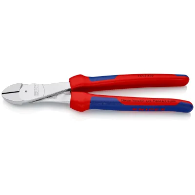 KNIPEX Kraft-Seitenschneider 74 05 250 | 250 mm | verchromt | Hochleistungsstahl | für harten Draht | rot/blau