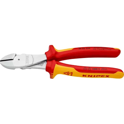 KNIPEX Kraft-Seitenschneider 74 06 200 VDE 1000V | 200mm | verchromt | für Pianodraht | rot/gelb