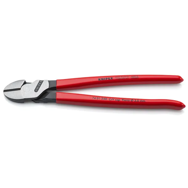 KNIPEX Kraft-Seitenschneider 74 01 250 | Seitenschneider 250mm | hohe Schneidleistung | für harten Draht