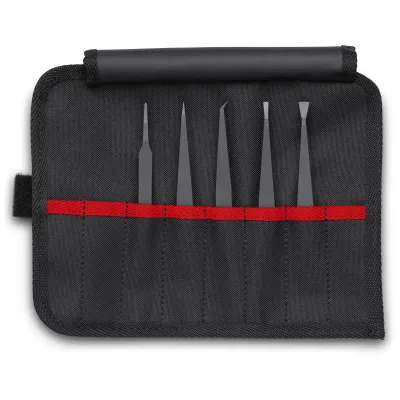 KNIPEX Kunststoffpinzetten-Set 92 00 05 ESD | 5-teilig | ESD-sicher | Präzisionspinzetten | Rolltasche | antistatisch