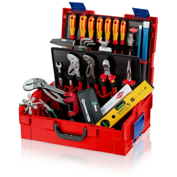 KNIPEX Werkzeugkoffer L-BOXX Sanitär 00 21 19 LB S | 52-teilig | ABS-Kunststoff | spritzwassergeschützt | rot