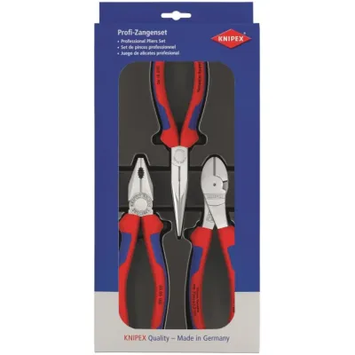 KNIPEX Zangenset Montagepaket 00 20 11 V01 | 3-teilig | Kombizange, Seitenschneider, Flachrundzange | Comfort-Griffe