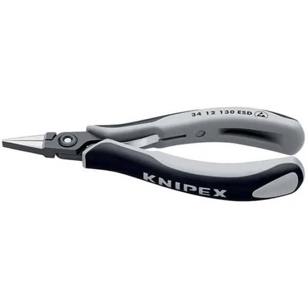 KNIPEX Flachzange 34 12 130 ESD | Präzisions-Elektronikzange | 130 mm | ESD geprüft | 2K-Griff | schwarz/grau