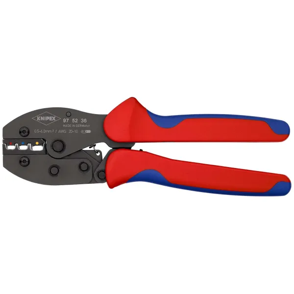 KNIPEX Crimpzange 97 52 36 PreciForce | für isolierte Kabelschuhe | 0,5–6 mm² | austauschbare Einsätze | Ovalpressung