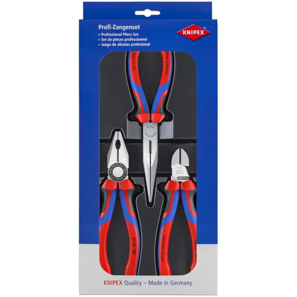 Knipex Zangen-Set 3-tlg. 00 20 11 | Kombizange, Seitenschneider, Flachrundzange | 160–200 mm