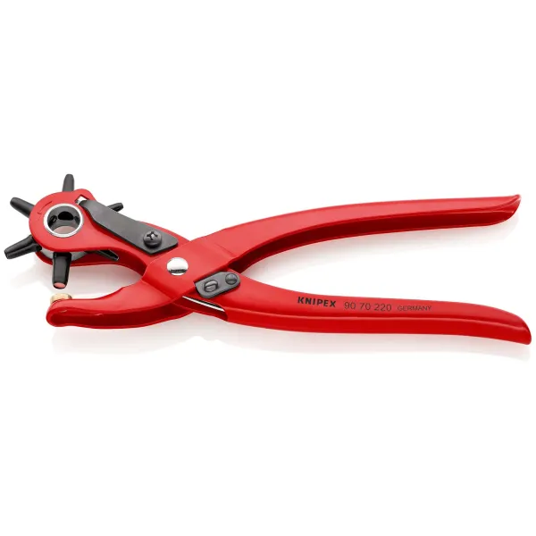 KNIPEX Revolverlochzange 90 70 220 | Lochzange für Leder, Textil, Kunststoff | 6 Lochgrößen 2–5 mm | 220 mm | Rot