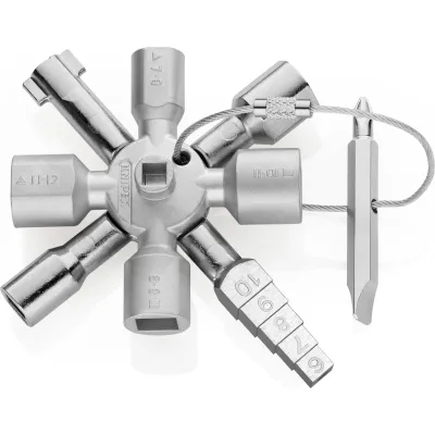 KNIPEX TwinKey Schaltschrankschlüssel 00 11 01 | Universalschlüssel 8-armig für 10 Profile | Zink-Druckguss, silber