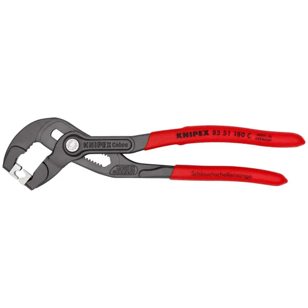 KNIPEX Schlauchschellenzange 85 51 180 C | 180 mm | für Click-Schellen | 12 Einstellpositionen | kunststoffbeschichtet