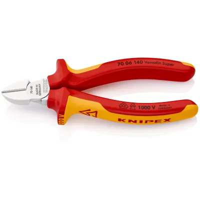 KNIPEX Seitenschneider 70 06 140 VDE 1000V | 140mm | verchromt | Präzisionsschneiden | schlanke Kopfform | rot/gelb