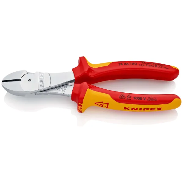 KNIPEX Kraft-Seitenschneider 74 06 180 VDE 1000V 180mm verchromt | für Pianodraht | rot/gelb