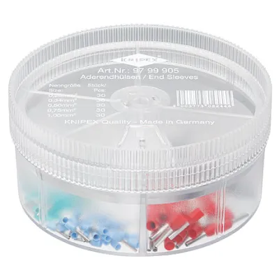 KNIPEX Sortimentsbox 97 99 905 | Aderendhülsen isoliert DIN Farbcode | 150 Stück | Kunststoffbox | stapelbar
