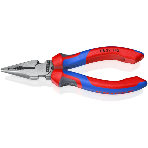KNIPEX Spitz-Kombizange 08 22 145 | 145mm | schlanke Spitzen | Kraftgelenk | geölt | 2-Komponenten-Griff | rot/blau
