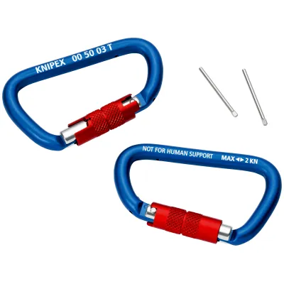 KNIPEX Karabinerhaken 00 50 03 T BK | Werkzeug-Sicherungssystem 2 Stück | Twistlock | Aluminium | 2 kN | Schwarz