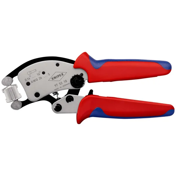 KNIPEX Crimpzange 97 53 18 Twistor16 | Selbsteinstellend für Aderendhülsen 0,14-16 mm² | drehbarer Crimpkopf | Rot