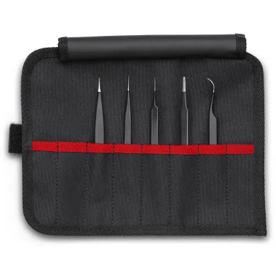 KNIPEX Universalpinzetten-Set 92 00 01 ESD | 5-teilig | antistatisch | Präzisionspinzetten | Rolltasche