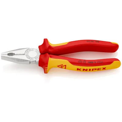 KNIPEX Kombizange 180mm | VDE 1000V | verchromt | induktiv gehärtet | 2K-Griff rot/gelb