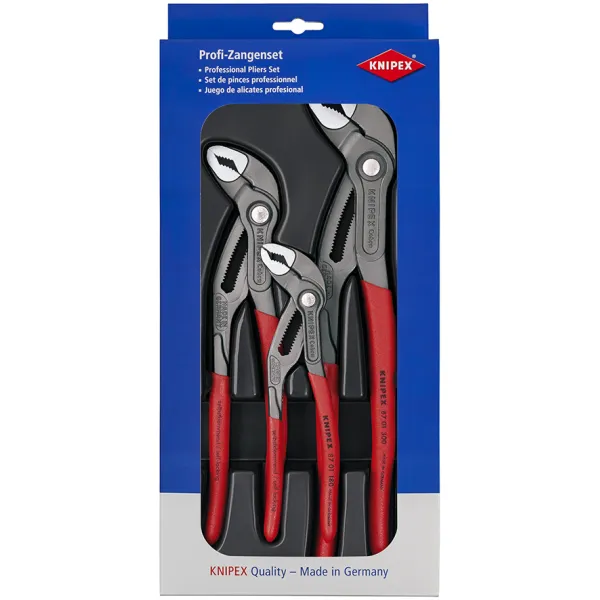 Knipex Wasserpumpenzangen-Set 00 20 09 V02 | Cobra-Paket 3-teilig | 180/250/300 mm | rutschhemmende Griffe | grau