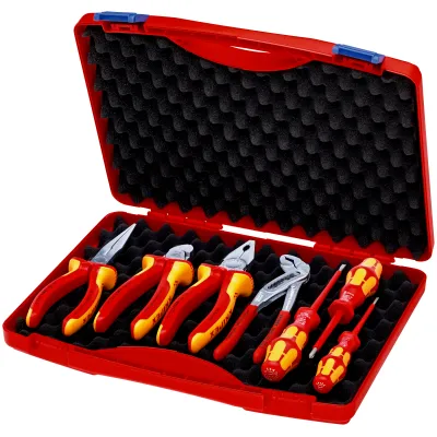 KNIPEX Werkzeug-Box 00 21 15 | Elektro Set 2 | 7-teilig für Elektriker | VDE geprüft | Schlagfester Koffer | Rot/Gelb