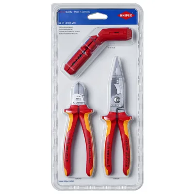 KNIPEX Elektro-Installationsset 00 31 30 BK V01 | 3-teilig | ErgoStrip, Installationszange, Seitenschneider | rot/gelb