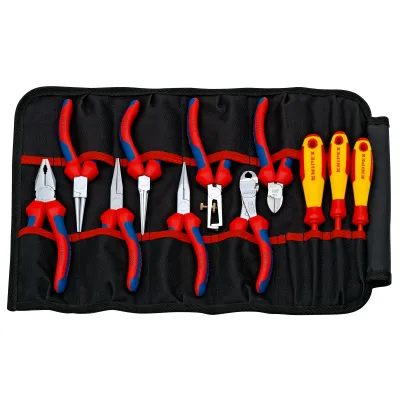 KNIPEX Werkzeug-Rolltasche 00 19 41 | 11-teilig | 8x Zangen & 3x Schraubendreher | Elektro-Set | Polyester | mehrfarbig