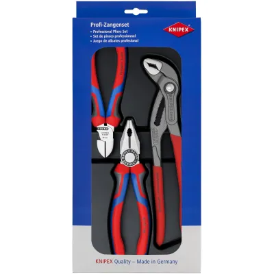 KNIPEX Zangen-Set 3-teilig 00 20 09 V01 | Kombizange | Seitenschneider | Wasserpumpenzange | rutschhemmende Griffe