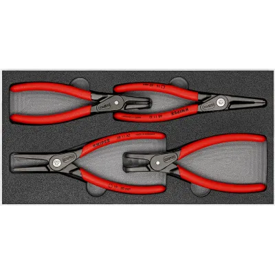 KNIPEX Zangen-Set 00 20 01 V09 | 4-teilig | Sicherungsringzangen Innen/Außen | Schaumstoffeinlage | rot/schwarz