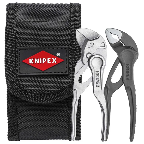 KNIPEX Zangenset XS 00 20 72 V04 | 2-teilig | Mini-Werkzeuge mit Gürteltasche | Zangenschlüssel & Cobra | 100 mm