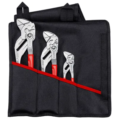 KNIPEX Zangenschlüssel-Set 00 19 55 S7 | 3-teilig | 150/250/300 mm | Rolltasche | Schraubenschlüssel-Ersatz | rot