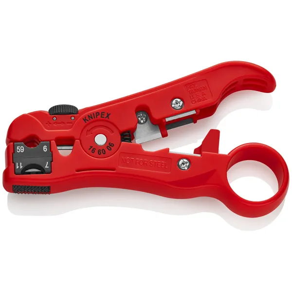 KNIPEX Abisolierwerkzeug 16 60 06 SB | für Koaxial- & Datenkabel | justierbar | 125 mm | auswechselbare Messer