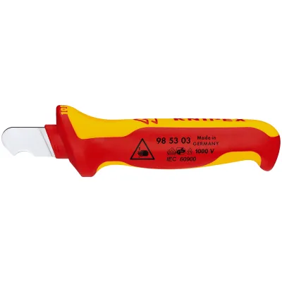 KNIPEX Abmantelungsmesser 98 53 03 | Kabelmesser für Rundkabel 170mm | Hakenklinge 28mm | VDE 1000V Sicherheitsisoliert