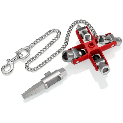 KNIPEX Universal-Schlüssel 00 11 06 V01 | 9-in-1 Vierkant- & Dreikantschlüssel | Zink-Druckguss, 157mm, silber/rot