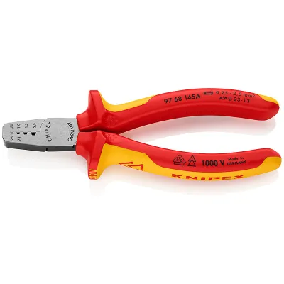 KNIPEX Crimpzange 97 68 145 A | Aderendhülsen 0,25–2,5 mm² | Trapezpressung | 145 mm | auswechselbare Einsätze