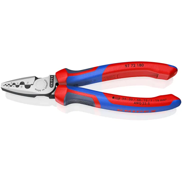 KNIPEX Crimpzange 97 72 180 | für Aderendhülsen 0,25–16 mm² | 180 mm | Comfort-Griffe | Metall/Kunststoff | Chrom
