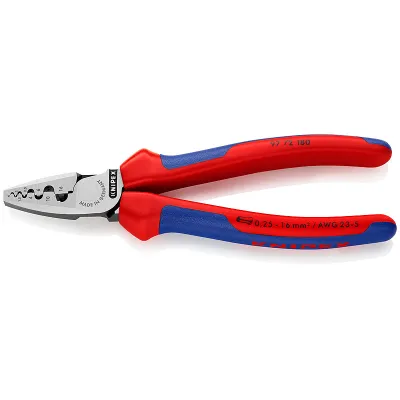 KNIPEX Crimpzange 97 72 180 | für Aderendhülsen 0,25–16 mm² | 180 mm | Comfort-Griffe | Metall/Kunststoff | Chrom
