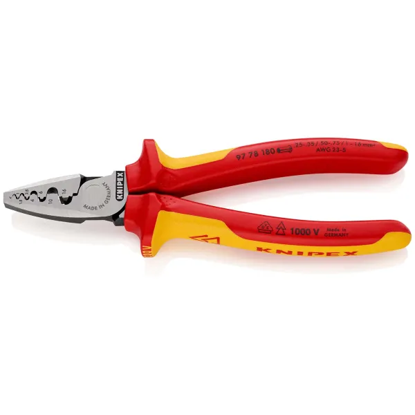 KNIPEX Crimpzange 97 78 180 | für Aderendhülsen 0,25–16 mm² | VDE geprüft | 180 mm | isolierte Griffe