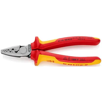 KNIPEX Crimpzange 97 78 180 | für Aderendhülsen 0,25–16 mm² | VDE geprüft | 180 mm | isolierte Griffe