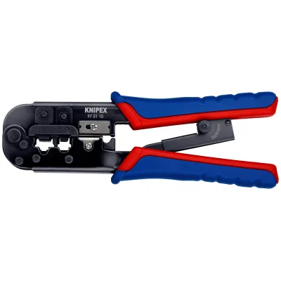 KNIPEX Crimpzange 97 51 10 | für Westernstecker RJ11/12 & RJ45 | 6- und 8-polig | 190 mm | Parallelcrimp | blau/rot