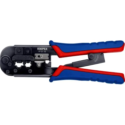 KNIPEX Crimpzange 97 51 10 | für Westernstecker RJ11/12 & RJ45 | 6- und 8-polig | 190 mm | Parallelcrimp | blau/rot