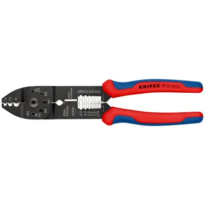 KNIPEX Crimpzange 97 21 215 C | Kabelschneider, Abisolierzange, 0,5–6 mm² | unisolierte Kabelschuhe | 230 mm