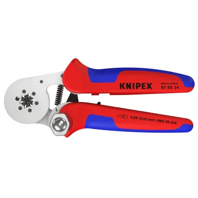 KNIPEX Crimpzange 97 55 14 | Selbsteinstellend für Aderendhülsen 0,08–16 mm² | Sechskantpressung | 180 mm