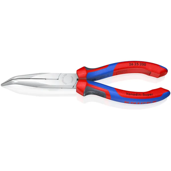 KNIPEX Flachrundzange 26 25 200 SB | 200 mm gebogen mit Schneide | verchromt | 2-Komponenten-Griff | Blau/Rot