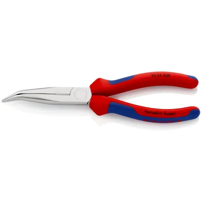 KNIPEX Flachrundzange 26 25 200 SB | 200 mm gebogen mit Schneide | verchromt | 2-Komponenten-Griff | Blau/Rot