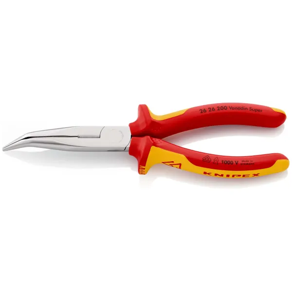 KNIPEX Flachrundzange 26 26 200 SB | 200mm | mit Schneide | VDE 1000V isoliert | 2K-Griff | verchromt