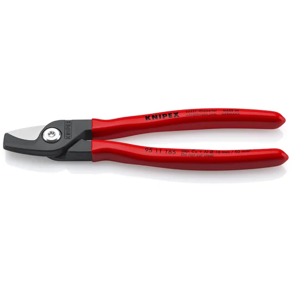KNIPEX Kabelschere 95 11 165 | 165 mm | für Kupfer- & Alukabel bis Ø15mm/50mm² | Einhandbedienung | mit Klemmschutz