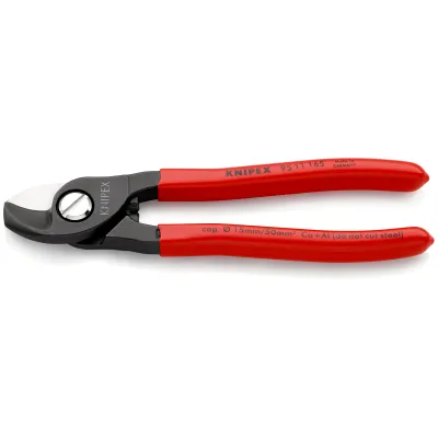 KNIPEX Kabelschere 95 11 165 | 165 mm | für Kupfer- & Alukabel bis Ø15mm/50mm² | Einhandbedienung | mit Klemmschutz