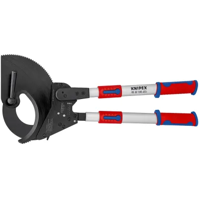 KNIPEX Kabelschneider 95 32 100 | Ratschenkabelschneider für Cu/Al-Kabel bis 100mm | Teleskopgriff | 2K-Griff