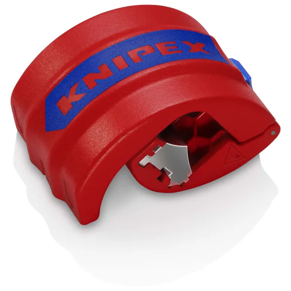 KNIPEX Rohrschneider BiX 90 22 10 BK | Kunststoffrohre & Dichthülsen Ø 20–50mm | spanlos | Ersatzklingen | rot/blau