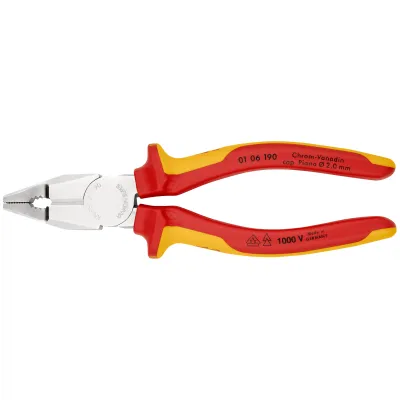 KNIPEX Kombizange 01 06 190 | VDE-geprüft 1000V | 190 mm | Chrom-Vanadin | isoliert 2-Komponenten-Griff | mehrfarbig